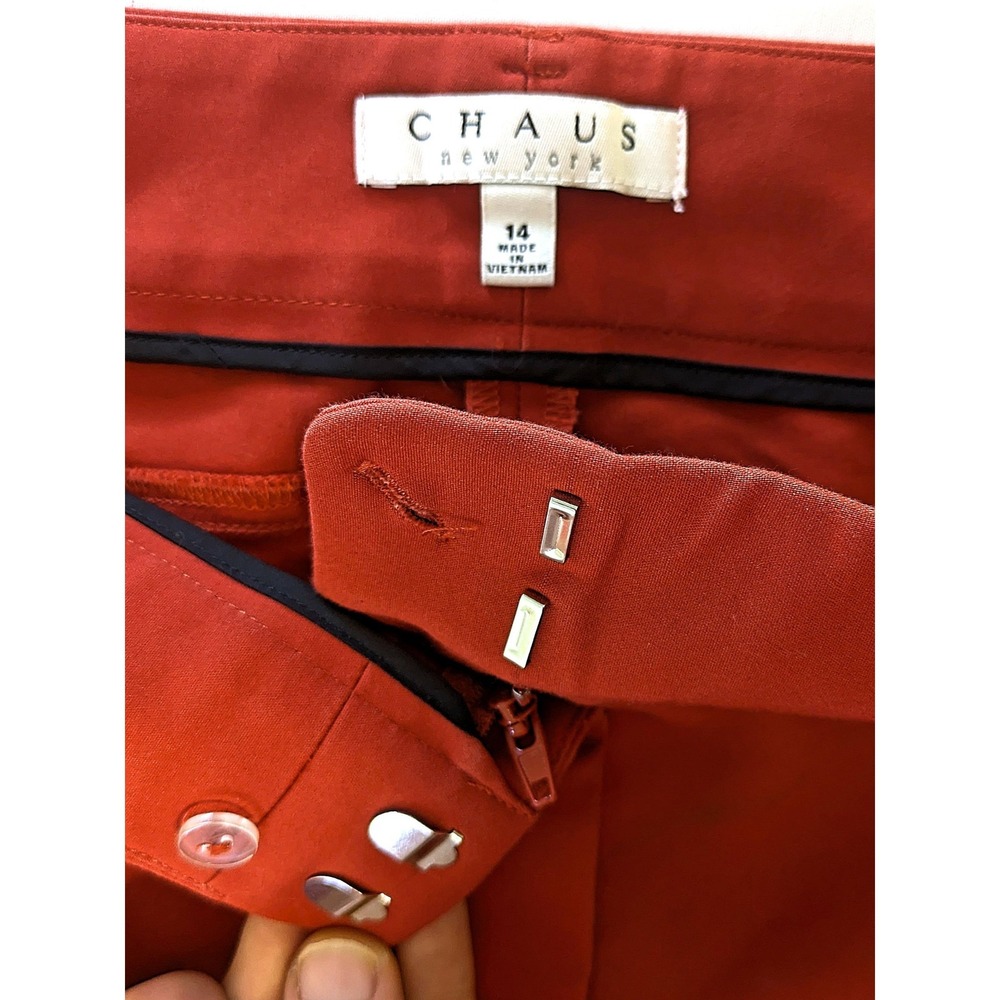 Chaus New York Womens Rust Orange Dress Pants Size 14 Flat Front Trousers - Picture 3 of 6